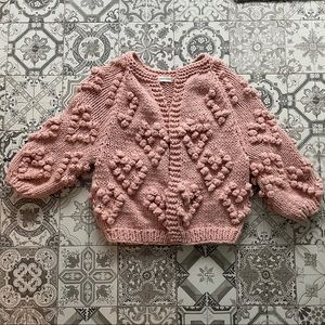 EUC goodnight macaroon pink heart Pom sweater. One size fits all.
